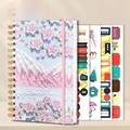 Pink floral A5 spiral notebook with gold twin-wire, elastic band and colorful stickers - Fuji Cherry Blossom (Blue-Pink) + Gilded Stickers