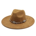 Klassischer Cowboyhut aus Wildlederimitat in Camel mit Webband und Vintage-Conchos - M (56-59cm) / Khaki Wildleder