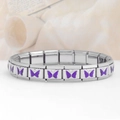 Silver modular stretch bracelet with purple enamel butterfly charms on stainless steel - 0081 - Enchanting Purple Butterfly (chapter 1)