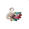 Elegant gold swan brooch featuring colorful crystals and sparkling rhinestones - Multicolor Swan Style (BR1209-1)