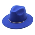 Detail of royal blue wool fedora hat featuring a stylish curved gold metal accent bar - M (56-58cm) / Sapphire Blue
