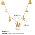 Golden stainless steel ocean necklace with letter W, starfish and pearl charms - Letter W (XL206)