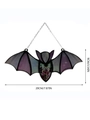 Gothic bat suncatcher with dried flowers and stained glass for Halloween decor - 12*6.5cm / Colorful