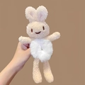 Cute bunny head plush hair scrunchie in beige and white soft faux fur material - White Rabbit
