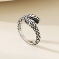 Detailed view of vintage silver double snake head ring with intricate scale textures - US 6 / Double-Headed Snake Style-Steel (KR83245-KHX) / Antique Silver