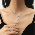 Elegant water drop rhinestone jewelry set with silver necklace and earrings for women - Streamline Drop Necklace Earring Set (DTN14026238S)