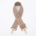 Detail of bohemian jacquard wide strap with golden swivel snap hooks and adjustable buckle - Light Pink Khaki