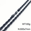 Black 7mm titanium steel rope chain necklace with lobster clasp, length 60cm, weight 65g - 600mm x 7mm (KN231490-Z)