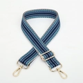 Tracolla larga regolabile in cotone a righe blu e bianche con ganci in metallo oro - Stile 154