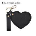 Cute heart-shaped black leather folding pocket mirror keychain with golden hook - Hook Style / Black