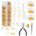 DIY jewelry kit with gold findings, 12-grid organizer, elastic strings and craft tools - KC Gold (Boxed Accessories + Tools Set)