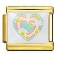 Italian charm link with rainbow heart and star design on golden stainless steel base - Silver Base Basic Style (ICJ2282-2)