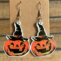Halloween acrylic earrings with pumpkin face and wizard hat design on craft card - Wizard Hat Pumpkin