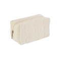 Creamy white quilted makeup bag featuring heart-shaped stitching and gold zipper closure - White (Heart Quilted)