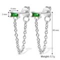 Elegant 925 silver tassel earrings featuring a green rectangular zircon and long chains - Platinum with Green Zirconia