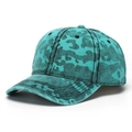 Détail de casquette camouflage en coton délavé avec coutures à six panneaux et visière courbée - Taille unique / Camouflage Cyan (C)