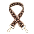 Detail of bohemian geometric diamond pattern shoulder strap with gold metal hooks - Beige Black Dark Brown