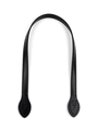Close-up of black PU leather bag handle with pre-drilled sewing holes and fine stitching - Black