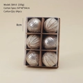 Set of 6 luxury 8cm champagne Christmas balls with glitter stripes in window box - 8cm / Kraft Box Champagne Gold (6 Pcs Set)