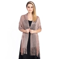 Elegant rose gold metallic shawl with fine long fringes for bridal wedding evening wear - Rose Gold