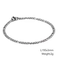 Pulsera de cadena Figaro de acero inoxidable plateado de 3mm con cierre de langosta - Cadena Figaro Plateada de 3mm (KB126626-Z)