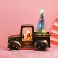 Lanterne à eau père Noël en tracteur vintage avec sapin lumineux sur fond d'étoiles - Tracteur Bronze + Cèdre Lumineux