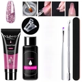 Set per extension unghie da 7 pezzi con gel glitter viola e soluzione detergente - Sogno Viola Glitter (PGS010)