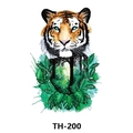 Waterproof temporary tattoo featuring colorful watercolor tiger head with green forest leaves - Th-200 / 210*148mm