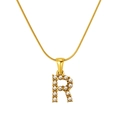 Gold-plated stainless steel snake chain necklace with pearl-encrusted letter R pendant - R (S-P149-R)