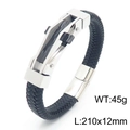 Men's black braided leather bracelet with silver stainless steel clasp 210x12mm - 19cm / Style B Black and Silver (KB161757-KFC)