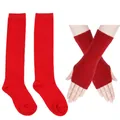 Red knit children's set including long knee-high socks and fingerless arm warmers - Solid Red