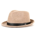 Camel wool felt jazz hat with black leather strap and metal M buckle detail - Mixed Khaki-Black Belt