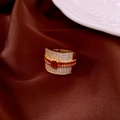 Gold-plated square ring with red and orange stones and white zircon pavé - 52# Ring - Gold - Wide Red Zircon