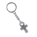 Silver Ankh keychain with purple amethyst stone pendant on a white background - Labradorite