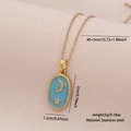 Gold stainless steel moon and star necklace with blue enamel oval pendant dimensions - Oval Blue Enamel Star Moon (3#)