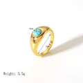 Retro-Stil 18K vergoldeter Edelstahl-Breitring mit 6mm himmelblauem Edelstein - Gold Türkis Vintage Stil (YYR023167-9)