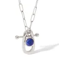 Collier trombones argenté avec pendentif en U serti d'une pierre lapis-lazuli bleue - Argent(PDD036)