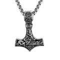 Retro stainless steel Viking Thor's Hammer pendant necklace for men in antique silver finish - Classic Viking Thor Hammer Style