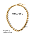 Collana a sfere in acciaio al titanio dorato con perline da 0,8 cm e catena da 45 cm - Collana d'Oro (YYN023401-G)