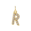 18k gold plated letter R pendant charm with micro-pave cubic zirconia crystals - Gold-R