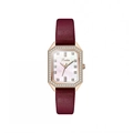 Elegant women's octagonal rose gold watch with diamond bezel and burgundy leather strap - Rose Gold Case Burgundy Leather Strap