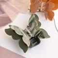 Dual-layer iridescent butterfly hair claw clip in green-white marble and brown finishes - Luxury Green (Approx 7cm)