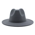 Detail view of the deep gray wool felt fedora with a structured crown and flat wide brim - M (56-58cm) / Dark Gray