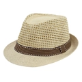 Chapeau fedora beige en maille avec ruban rayé pour protection solaire d'été - Adulte Taille Unique 58cm / Beige