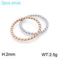 Twisted rope texture stainless steel rings set in rose gold and silver finishes, 2mm width - US 7