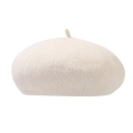 Detailed close-up of wool texture on a beige kids pumpkin beret for autumn and winter - 54cm / White