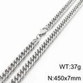 Collar de cadena cubana de acero inoxidable plateado, 7mm x 45cm, peso de 37g - 7mm x 450mm (KN232947-ZZ)
