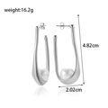 Elegant geometric titanium steel earrings with white pearls and dimensions 4.82cm x 2.02cm - Silver U-Shape Geometric Style (ER-1243)