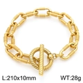 Bracelet chaîne O dorée industrielle 10mm avec fermoir à bascule et texture en spirale, 210mm - Style Boucle OT Spirale (KB189689-Z) / Doré