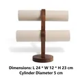 Double-tier walnut and beige velvet jewelry stand for bracelets and watches, 24x12x23cm - S-Shape Two-Tier Bracelet Holder - Beige Velvet